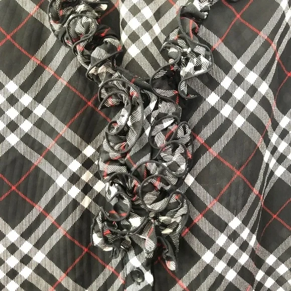 Signature by Larry Levine Black, Red & White Plaid - Ruffles at neckline Size L - Picture 9 of 10